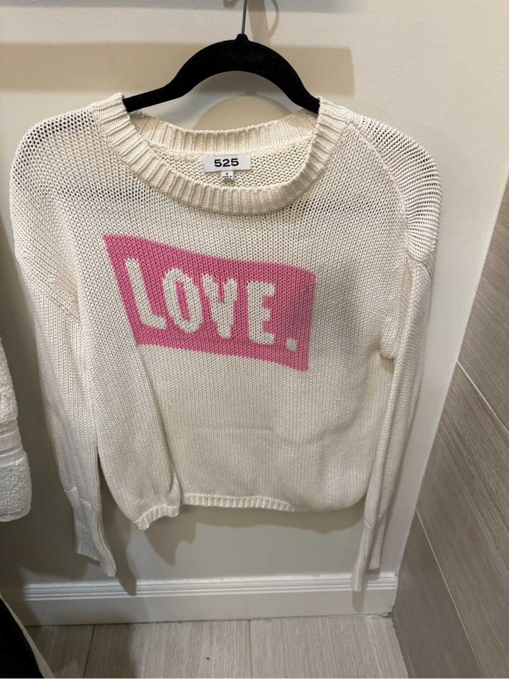 525 America Cream Knit Crewneck Sweater with Pink LOVE Graphic